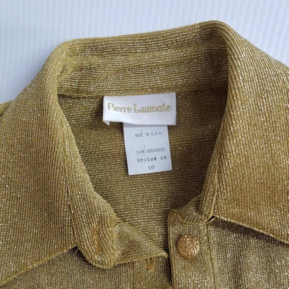 Vtg 80s Pierre Lamonte Gold Knit Lame' Tunic sz 10 - Picture 7 of 7